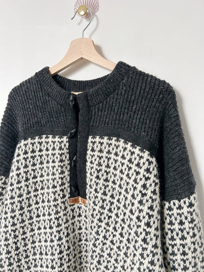 Pull islandais en maille grise et blanche vintage Taille 44