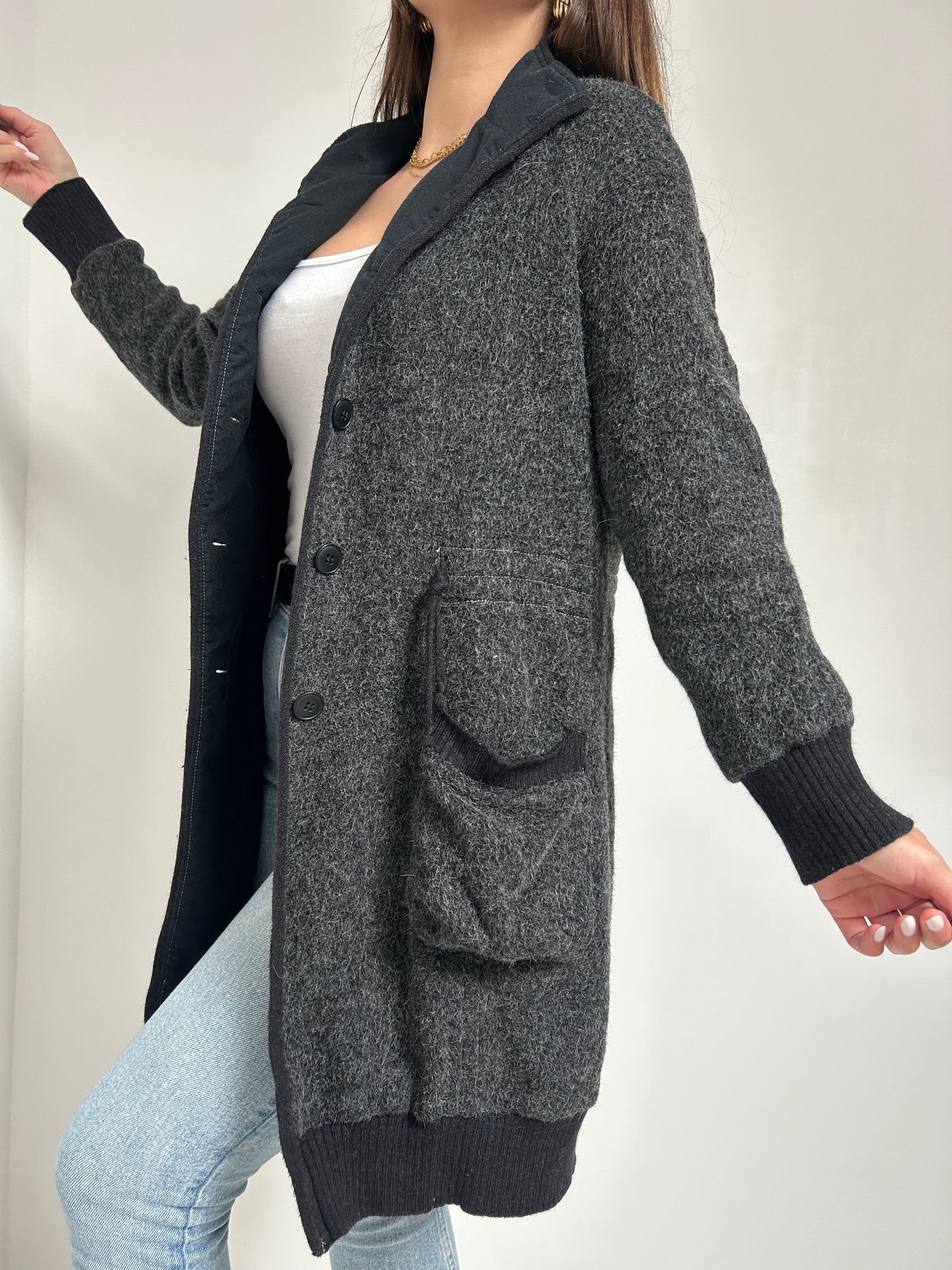 Long gilet gris foncé vintage Taille 38