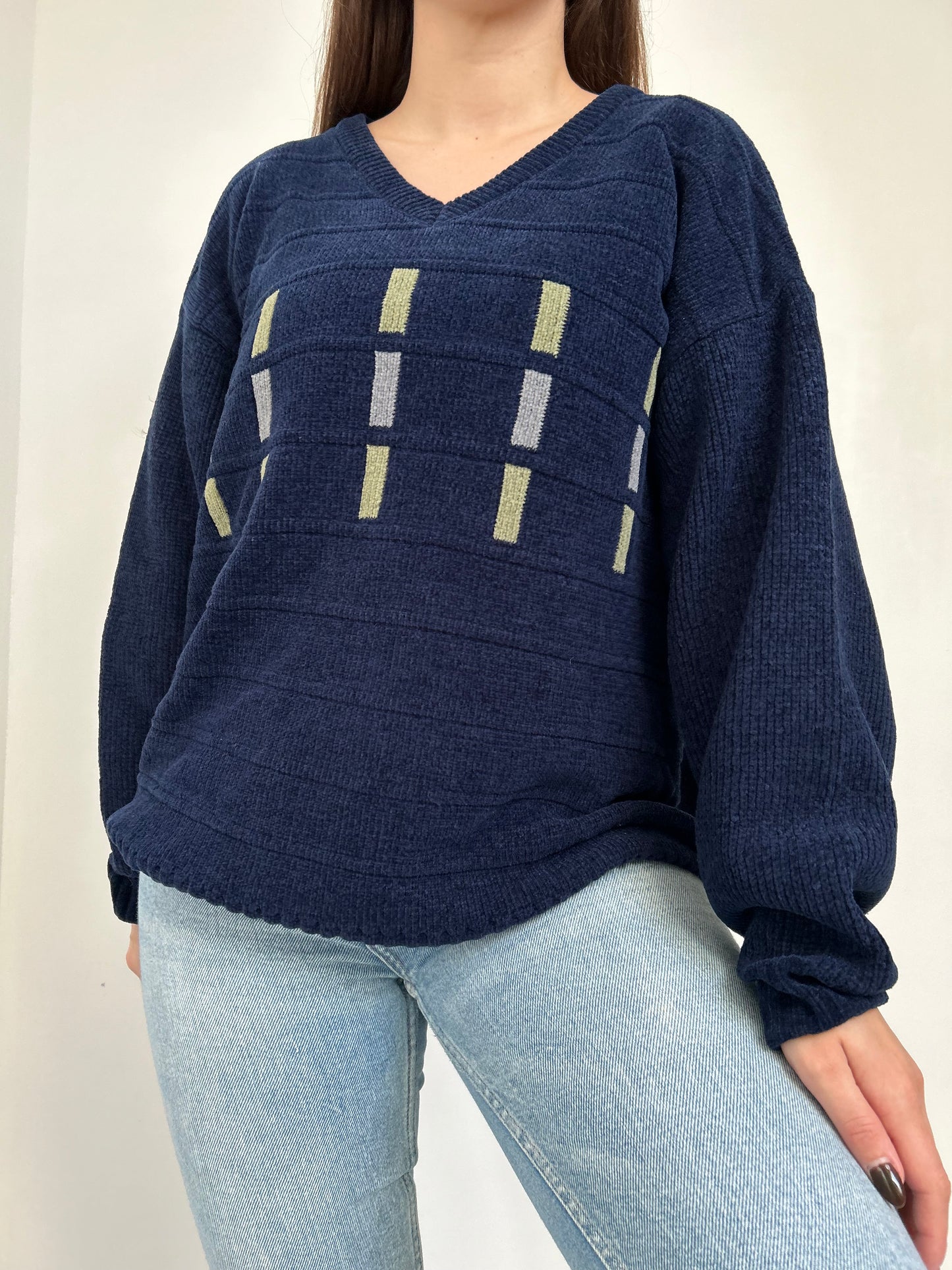 Pull en velours à motifs col V 90s Taille 42/44