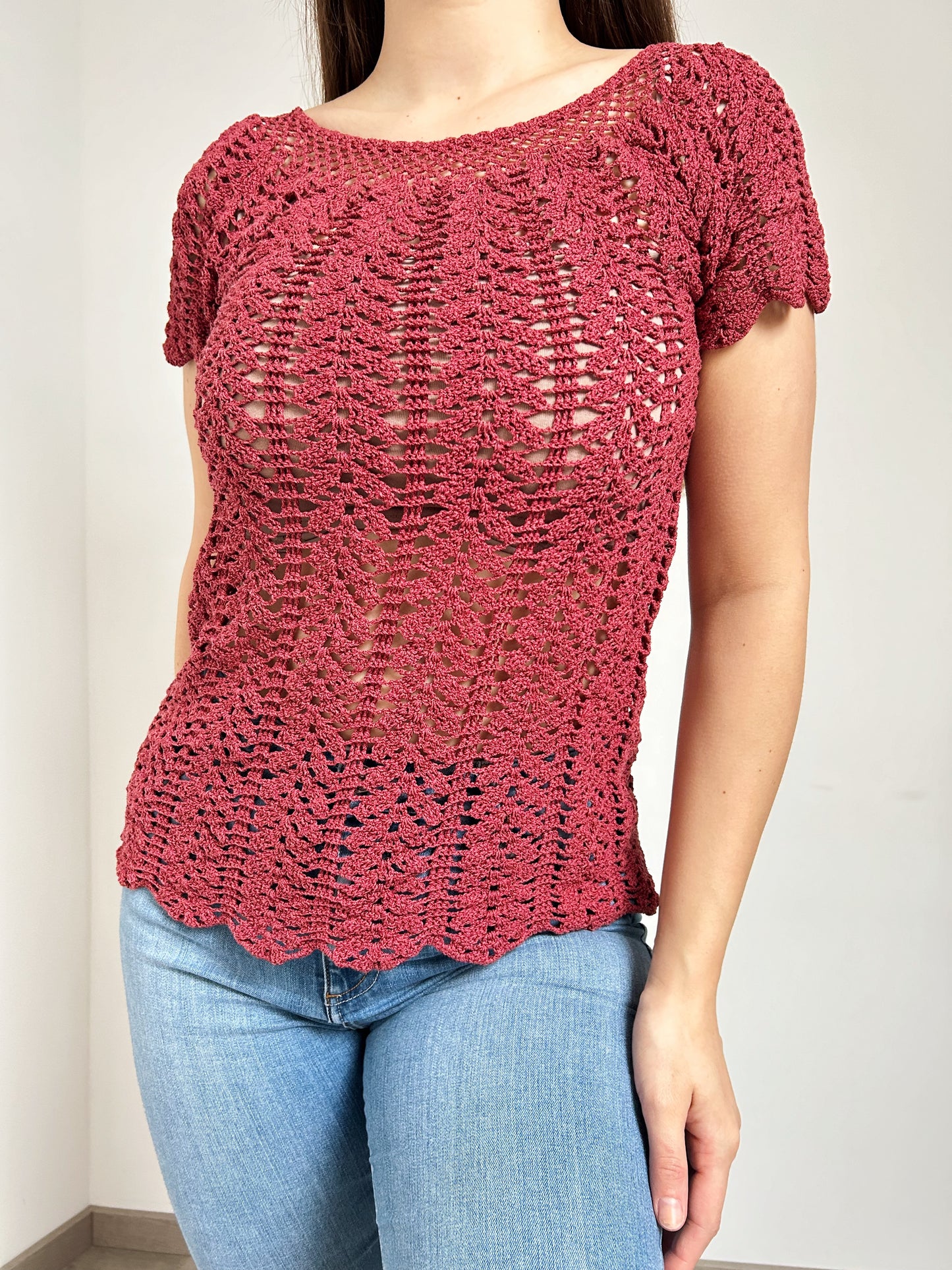 T shirt en crochet bordeaux 90s Taille 34/36