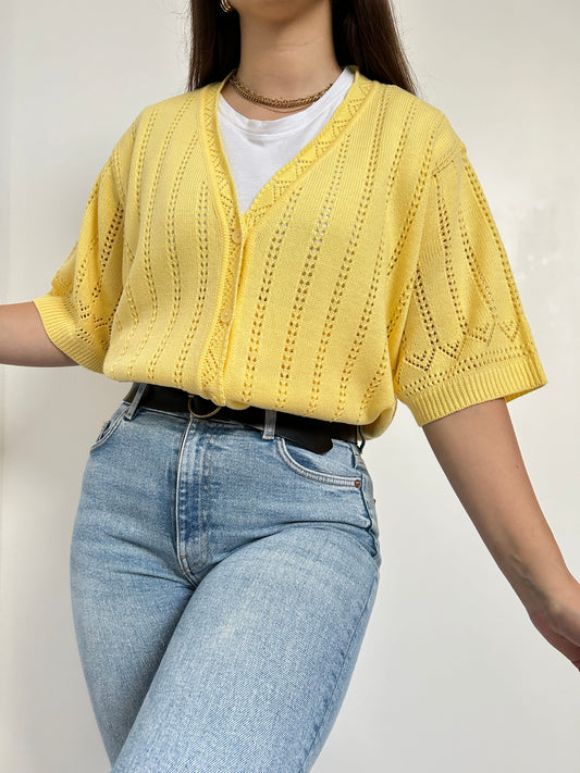 Gilet crochet jaune oversize 90s Taille 40 à 44