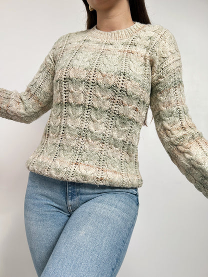 Pull en maille vert et beige 90s Taille 34/36