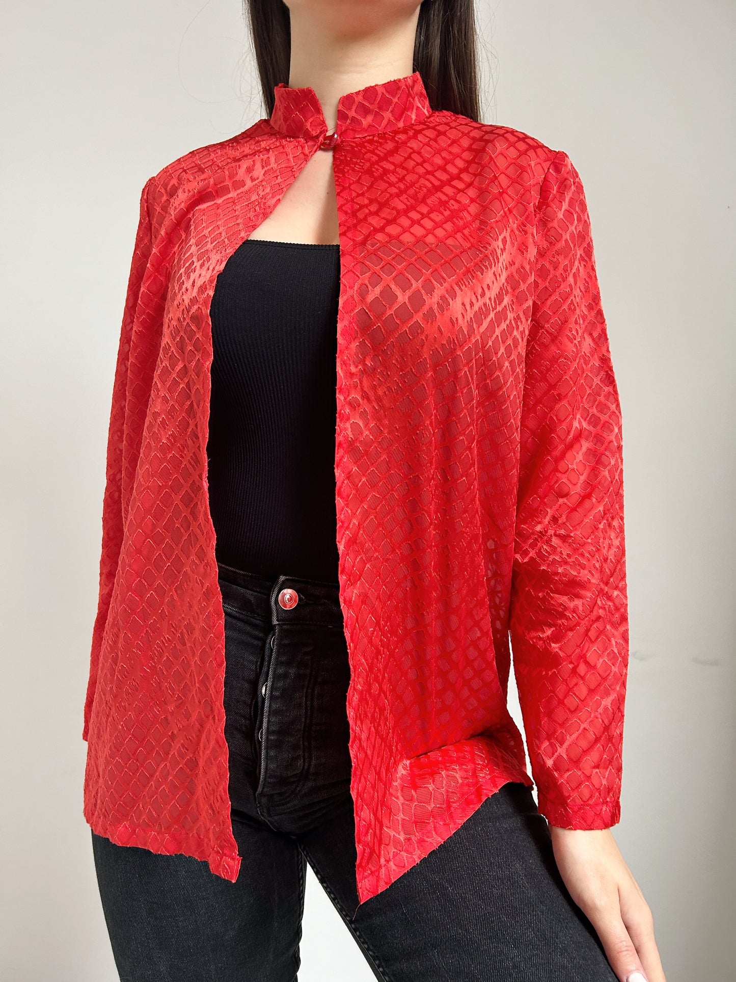 Blouse transparente rouge métallisée vintage Taille 38