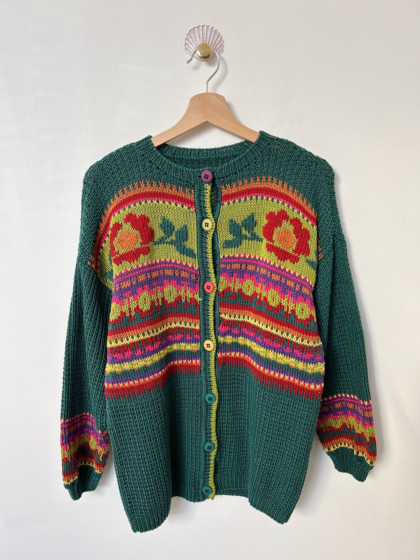 Cardigan vert à motifs fleuris vintage Taille 38