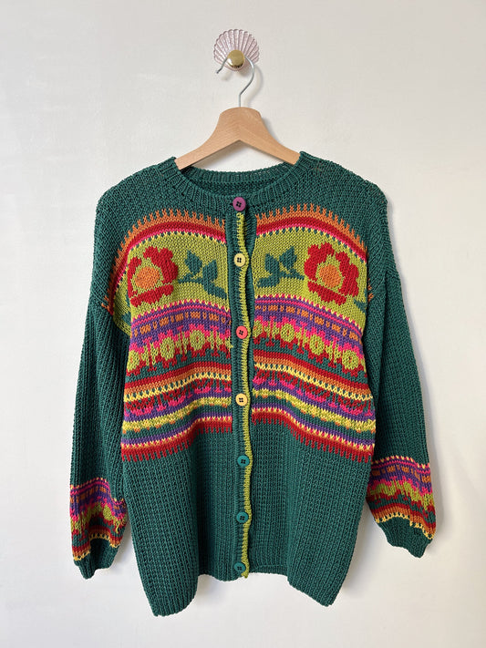 Cardigan vert à motifs fleuris vintage Taille 38