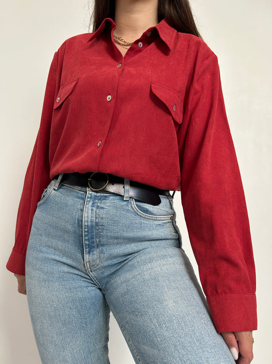 Chemise en suédine rouge 90s Taille 38 à 42