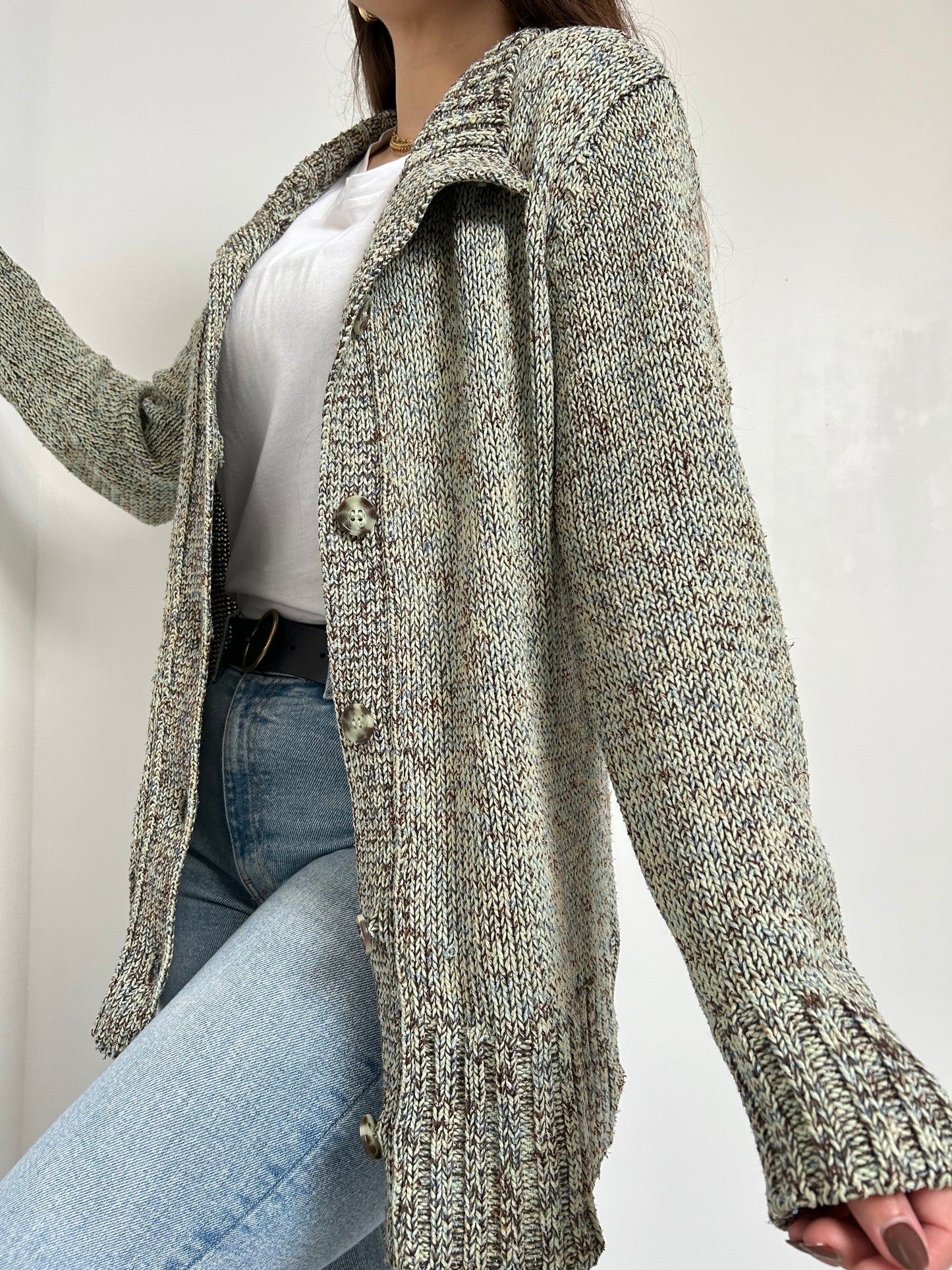 Gilet en maille verte et marron 90s Taille 40