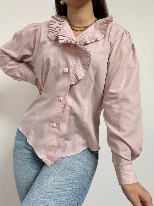 Chemise rose pastel col plissé vintage Taille 40