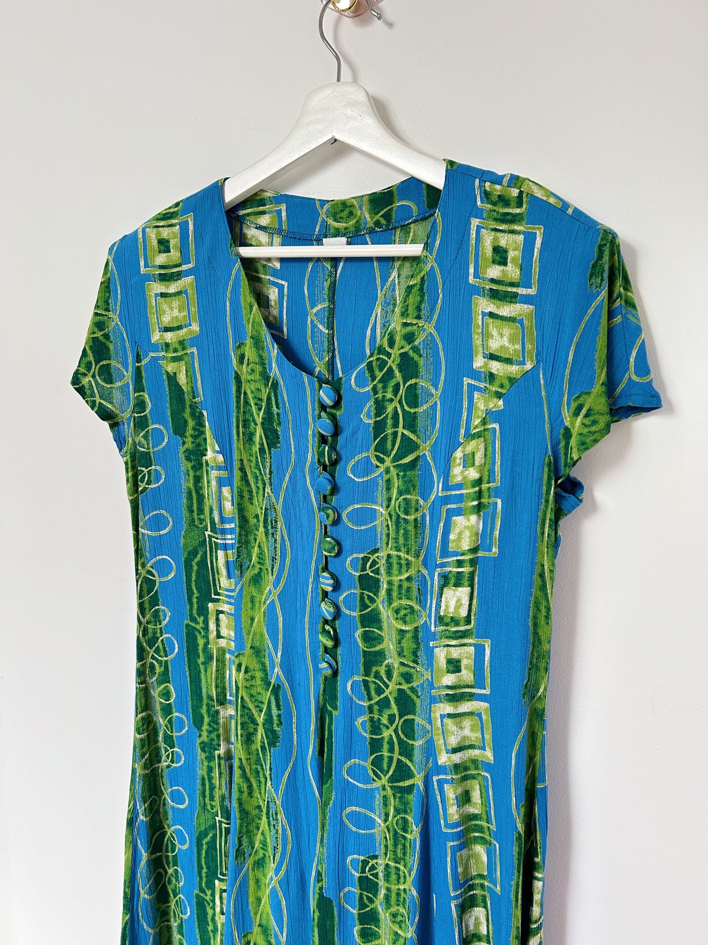 90s blue and green patterned dress Size 38/40