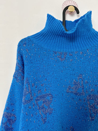 Pull col roulé bleu avec détails métallisés 80s Taille 36/38