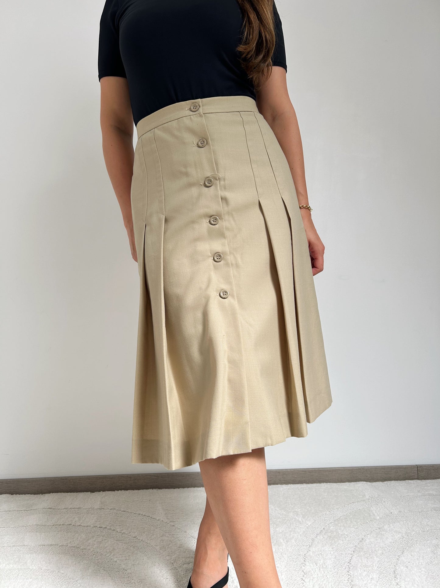 Jupe plissée beige à boutons 70s Taille 36