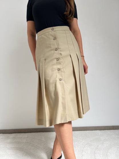 Jupe plissée beige à boutons 70s Taille 36