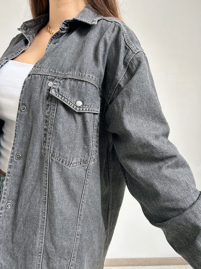 Chemise oversize en jean gris 90s Taille 38 à 42