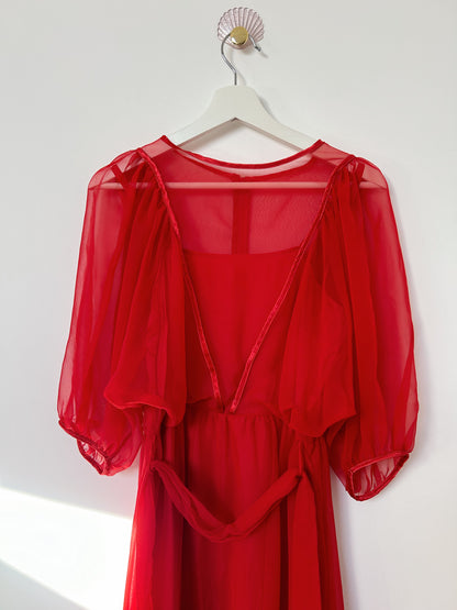 Longue robe rouge avec transparence 70s Taille 34/36