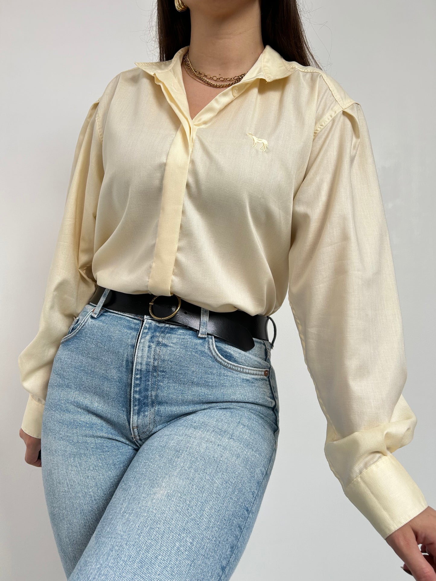 Chemise jaune pastel brodée vintage Taille 38/40