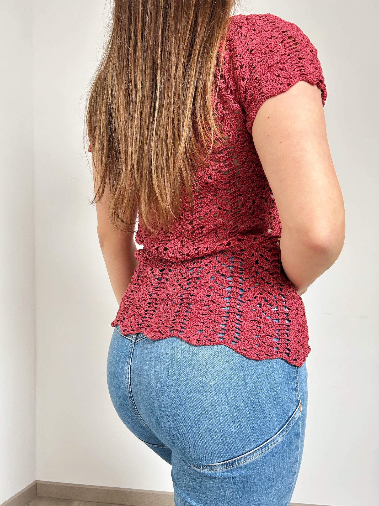 T shirt en crochet bordeaux 90s Taille 34/36