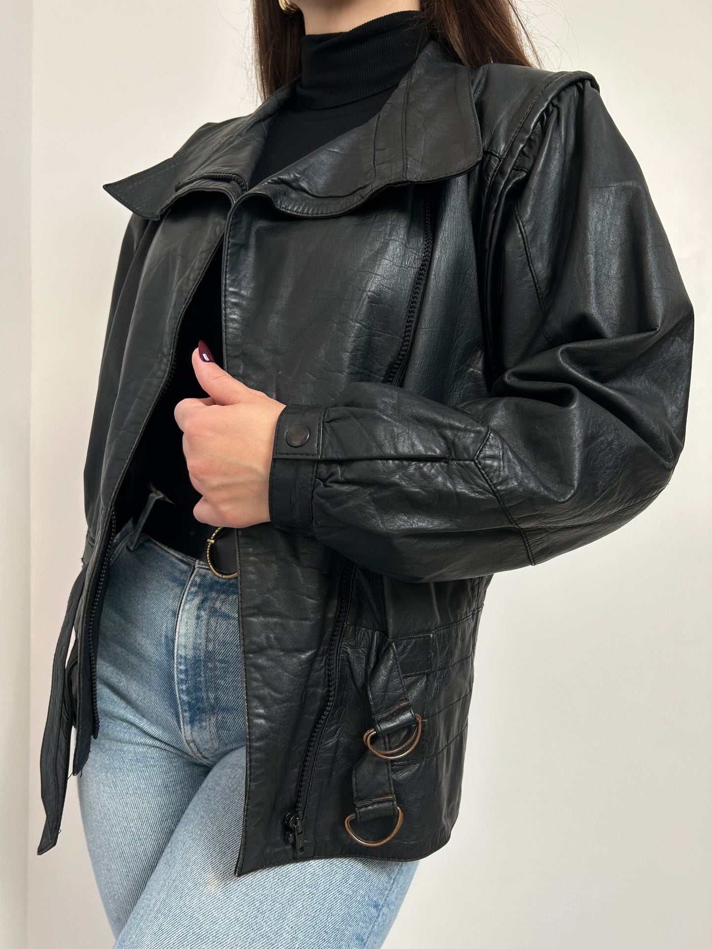 Veste en cuir noir 80s Taille 38