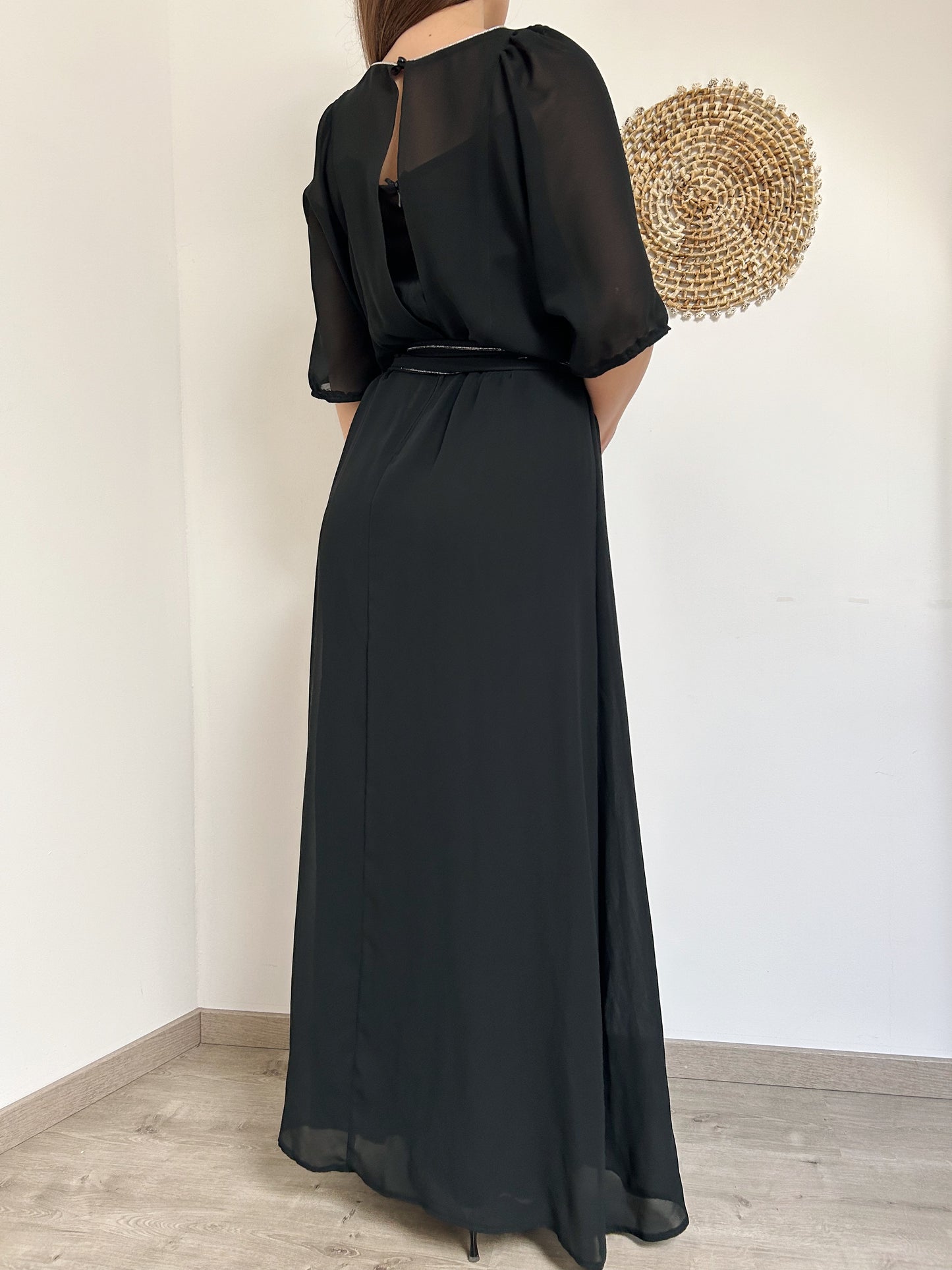 Longue robe noire avec transparence 70s Taille 36