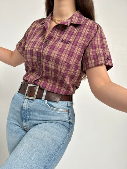 90s plaid short sleeve shirt Size 38