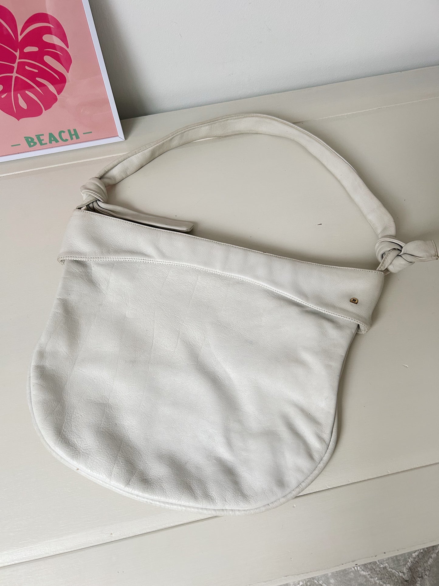 Sac à main blanc en cuir 70s