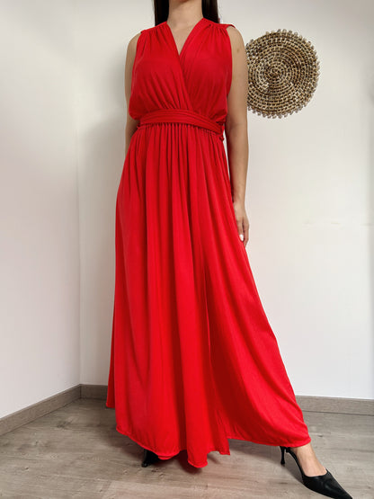 Longue robe rouge drapée 70s Taille 38