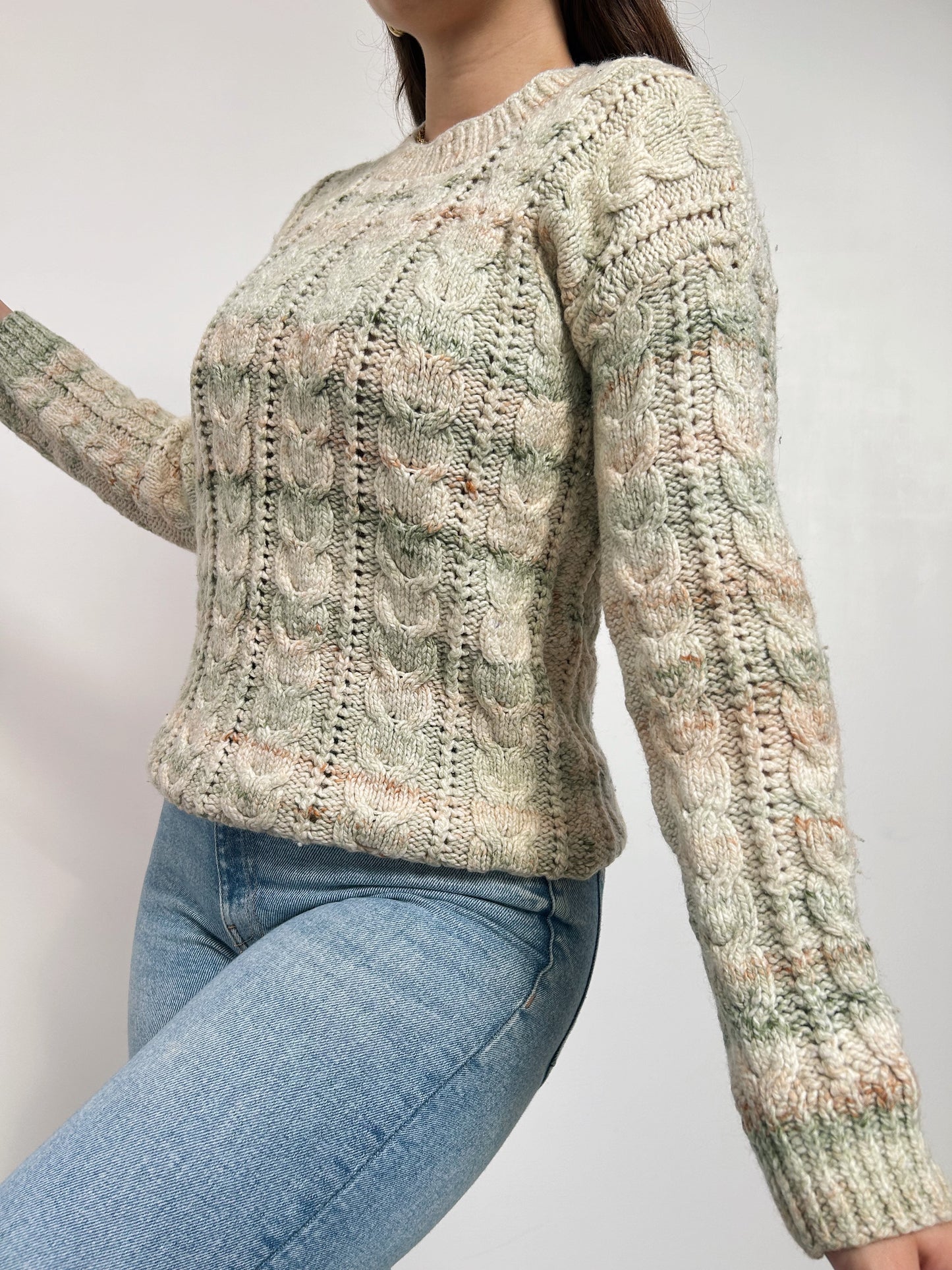 Pull en maille vert et beige 90s Taille 34/36