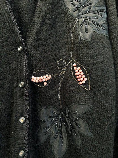 Black cardigan with pearls 80s Size 38/40