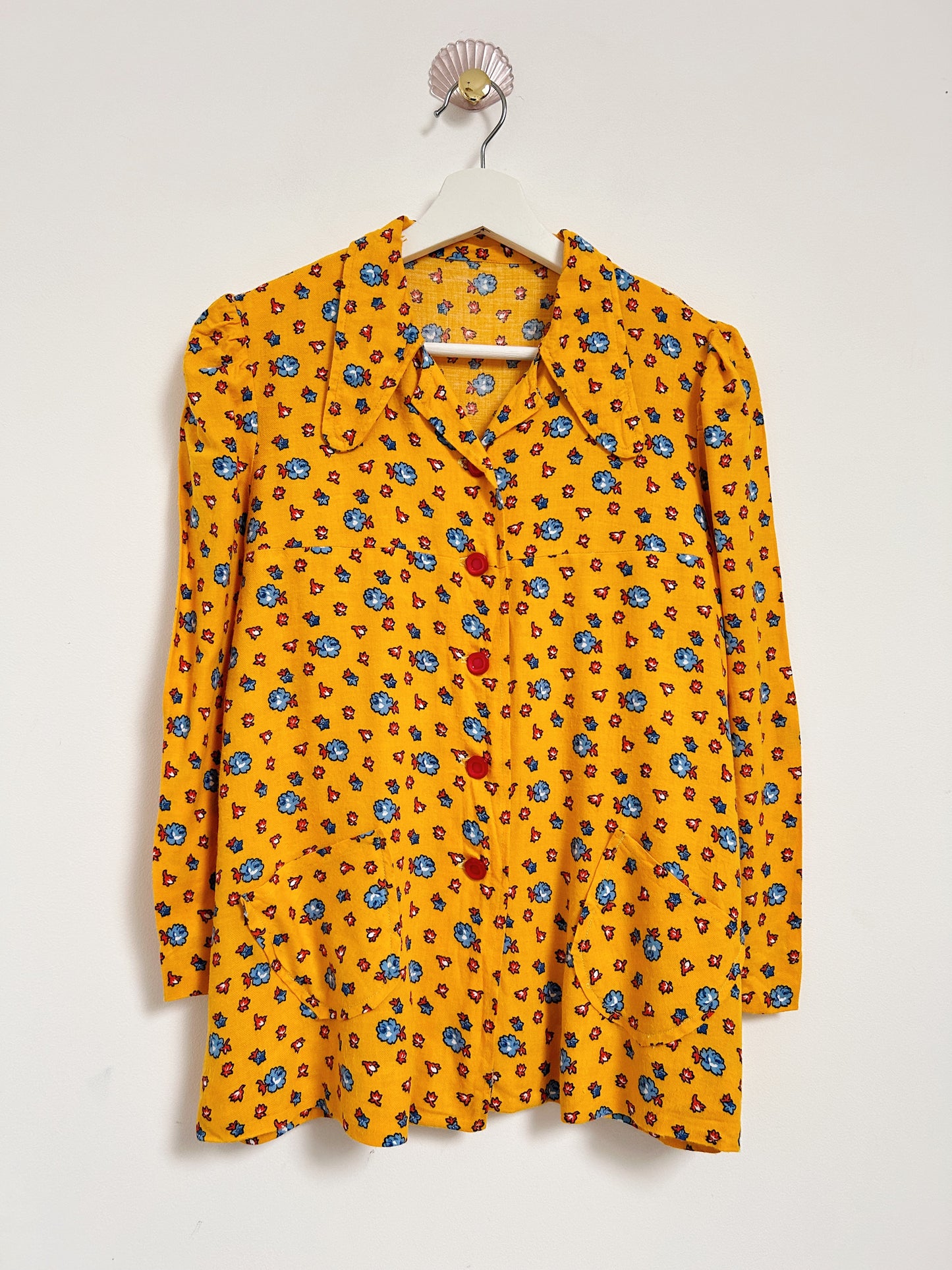 70s blue and orange floral shirt Size 34