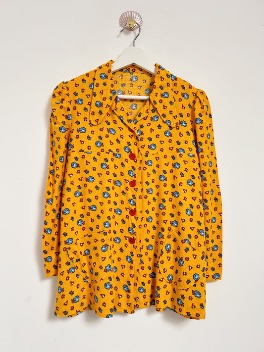 Chemise à fleurs bleu et orange 70s Taille 34