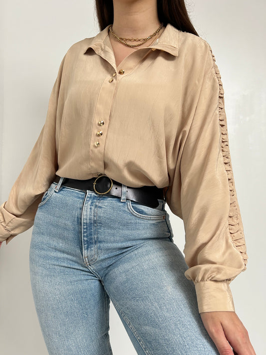 Chemise oversize beige froissée sur les manches 80s Taille 42/44