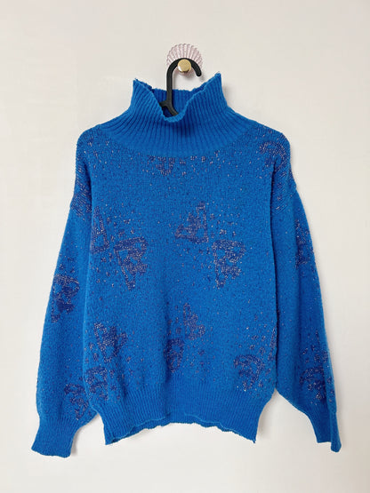 Pull col roulé bleu avec détails métallisés 80s Taille 36/38