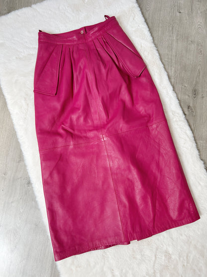 Jupe en cuir fushia 80s Taille 34