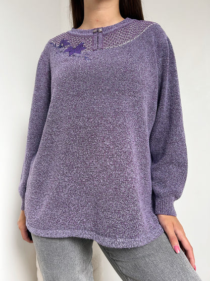 Pull violet brodé 80s Taille 42