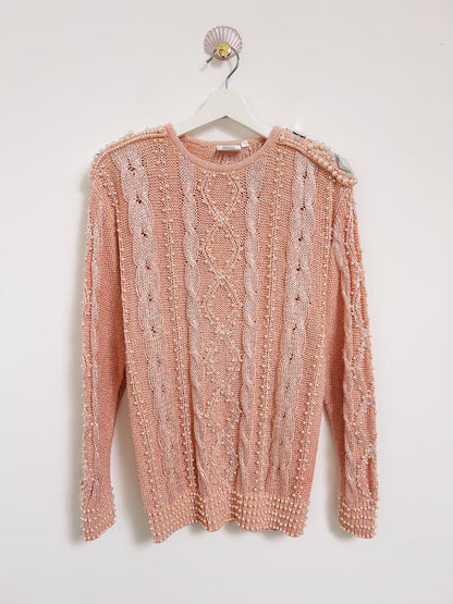 90s Pink Beaded Sweater Size 38