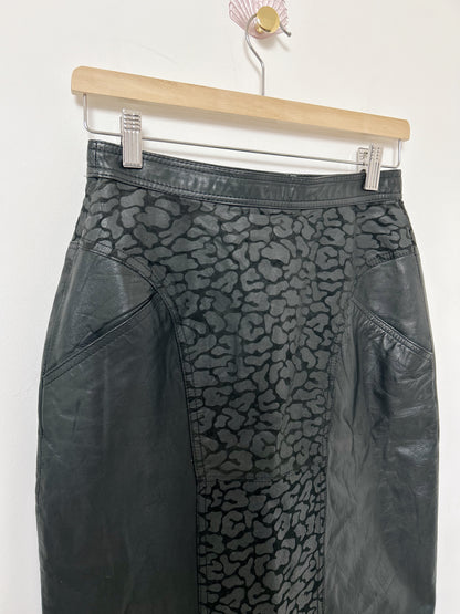 80s Animal Print Leather Skirt Size 34