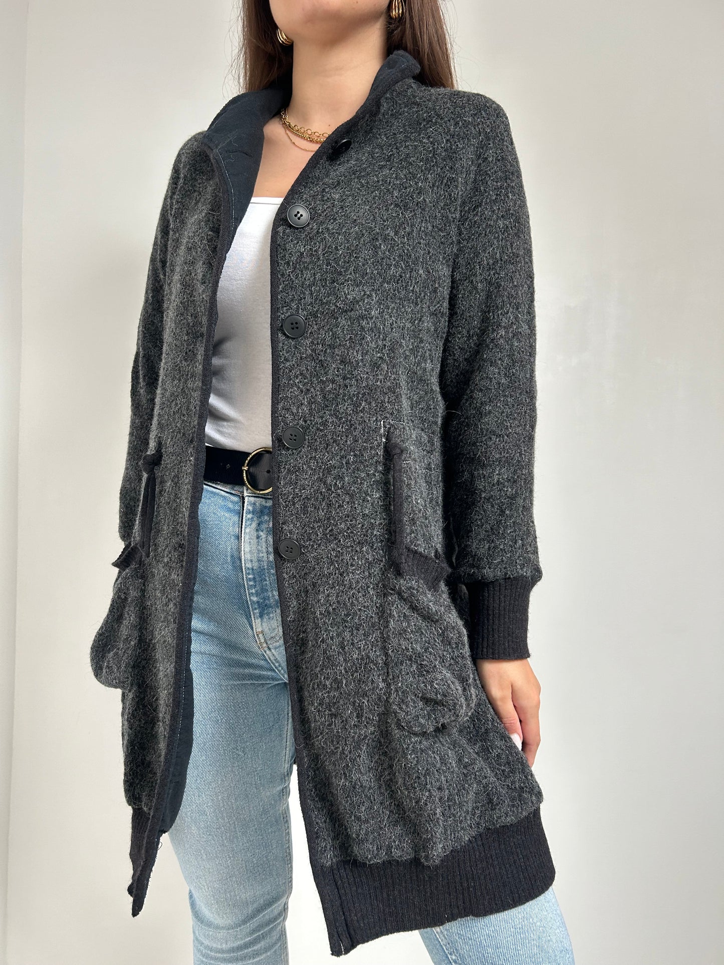 Long gilet gris foncé vintage Taille 38