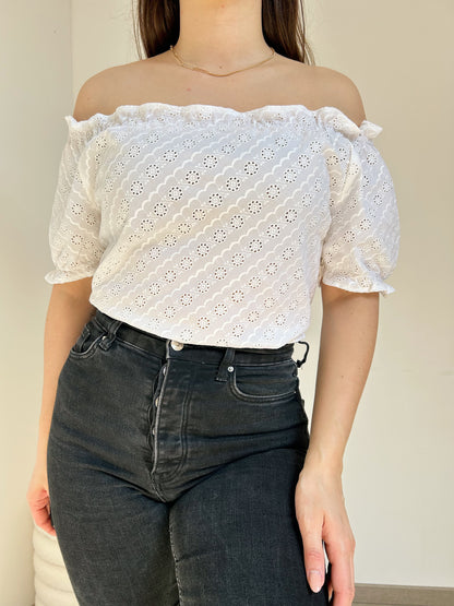 90s Embroidered Off Shoulder Blouse Size 40