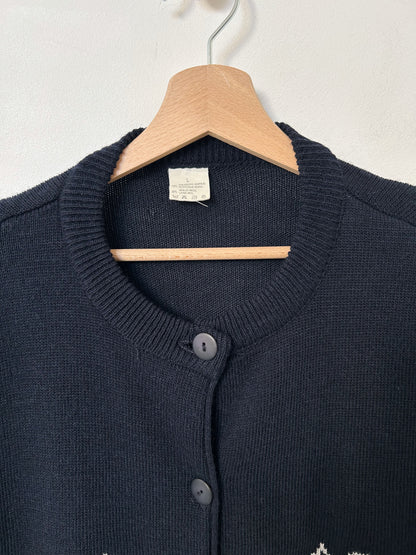 Cardigan bleu marine à motifs écureuil vintage Taille 40