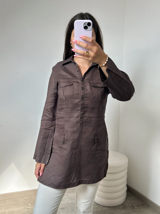 90s brown linen tunic Size 36