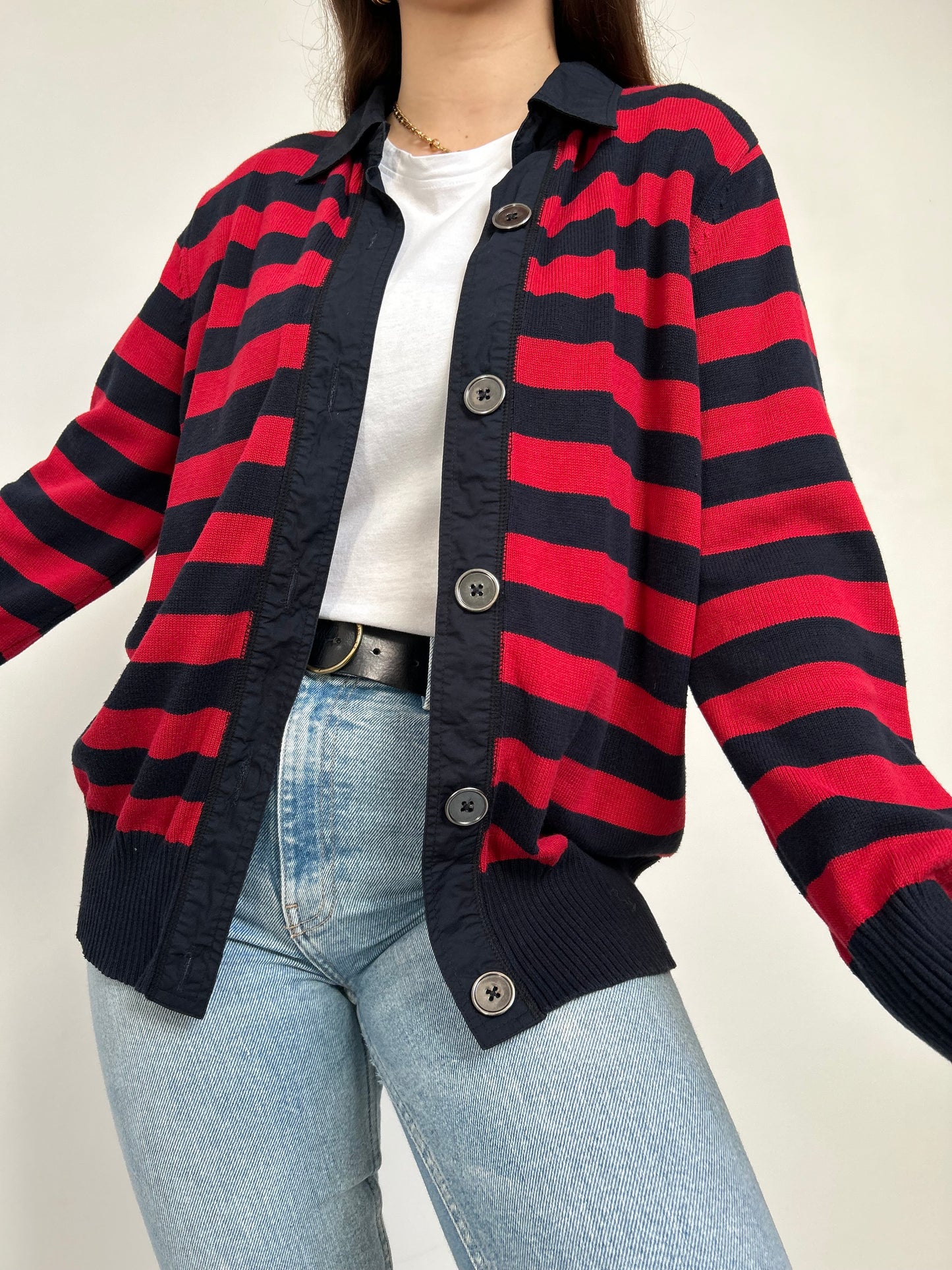 Gilet rayé rouge et bleu marine 90s Taille 42