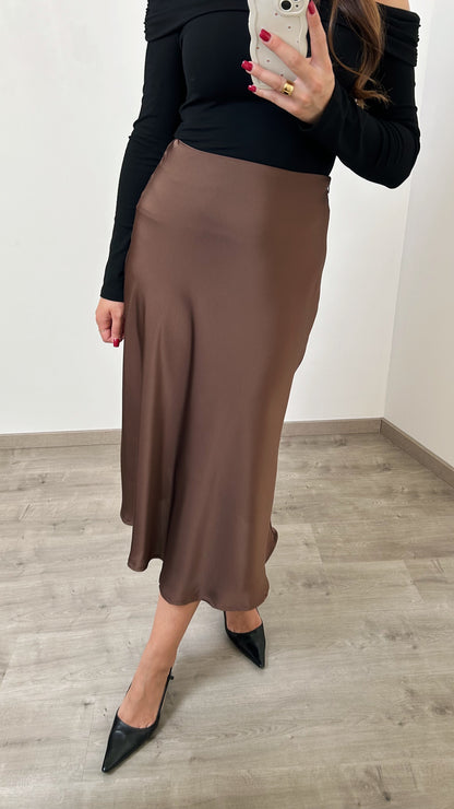 Adele chocolate satin skirt