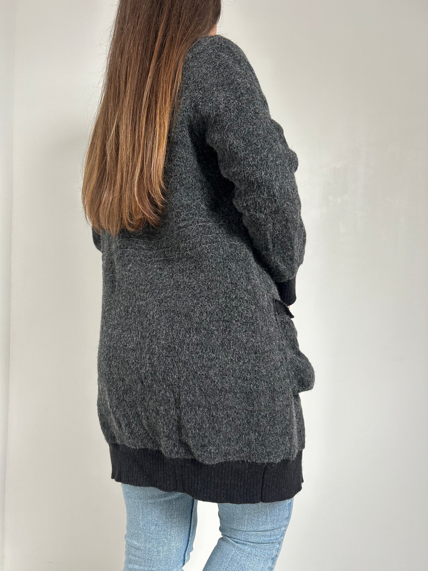 Long gilet gris foncé vintage Taille 38