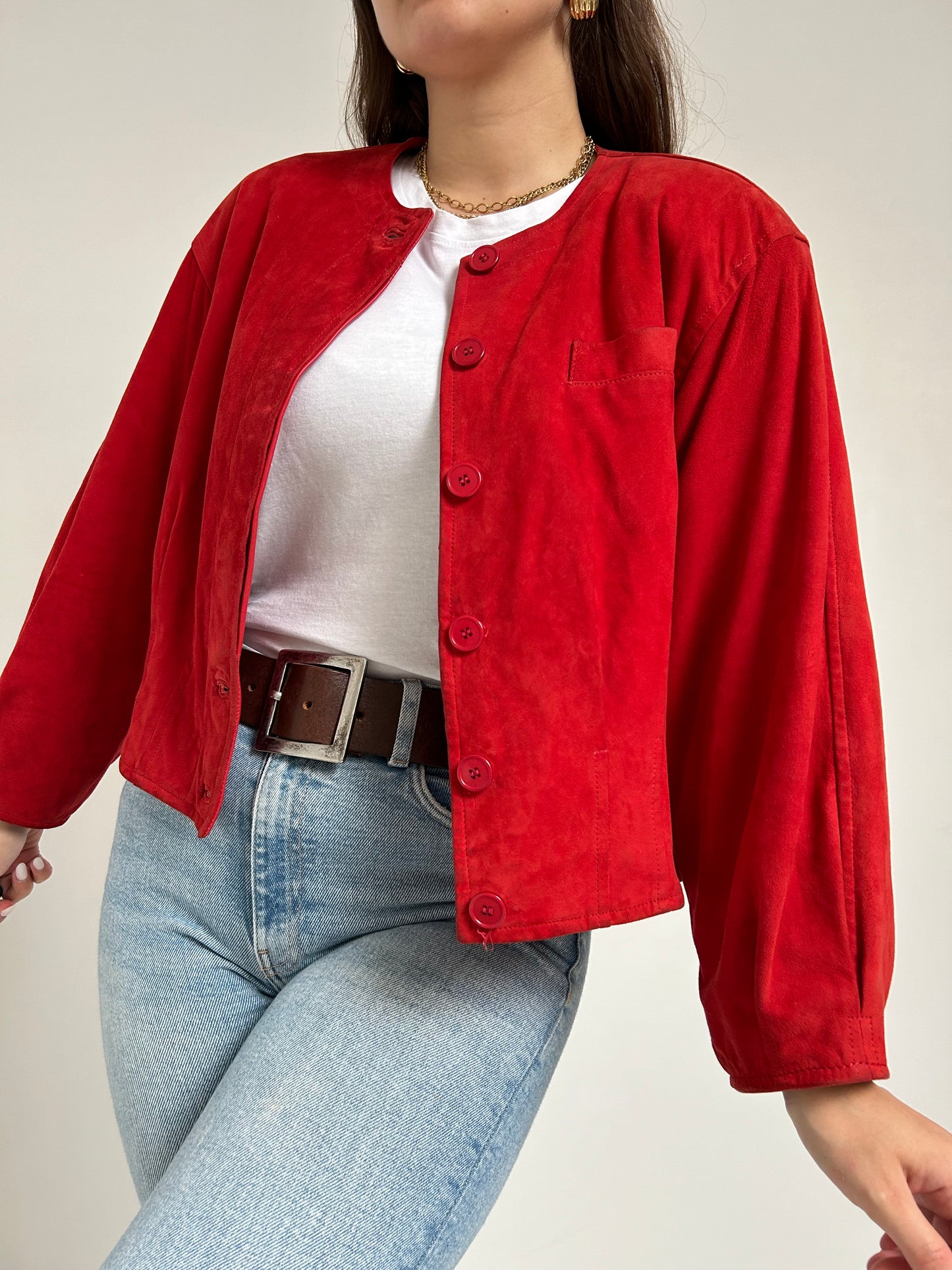 Veste courte en daim rouge 70s Taille 38/40