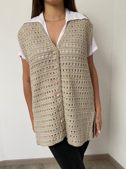 90s bohemian beige ribbed vest Size L