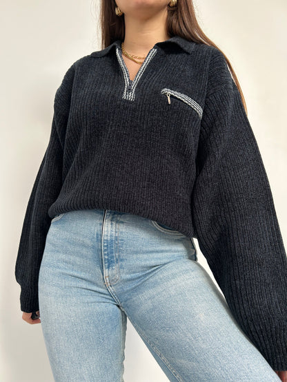 Pull zippé oversize en velours 90s Taille 40/42