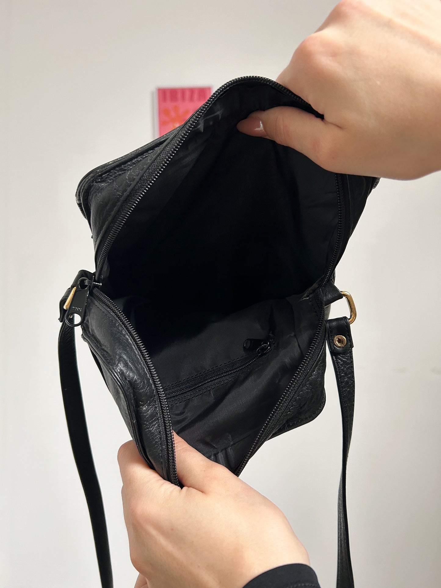 80s Black Leather Shoulder Bag