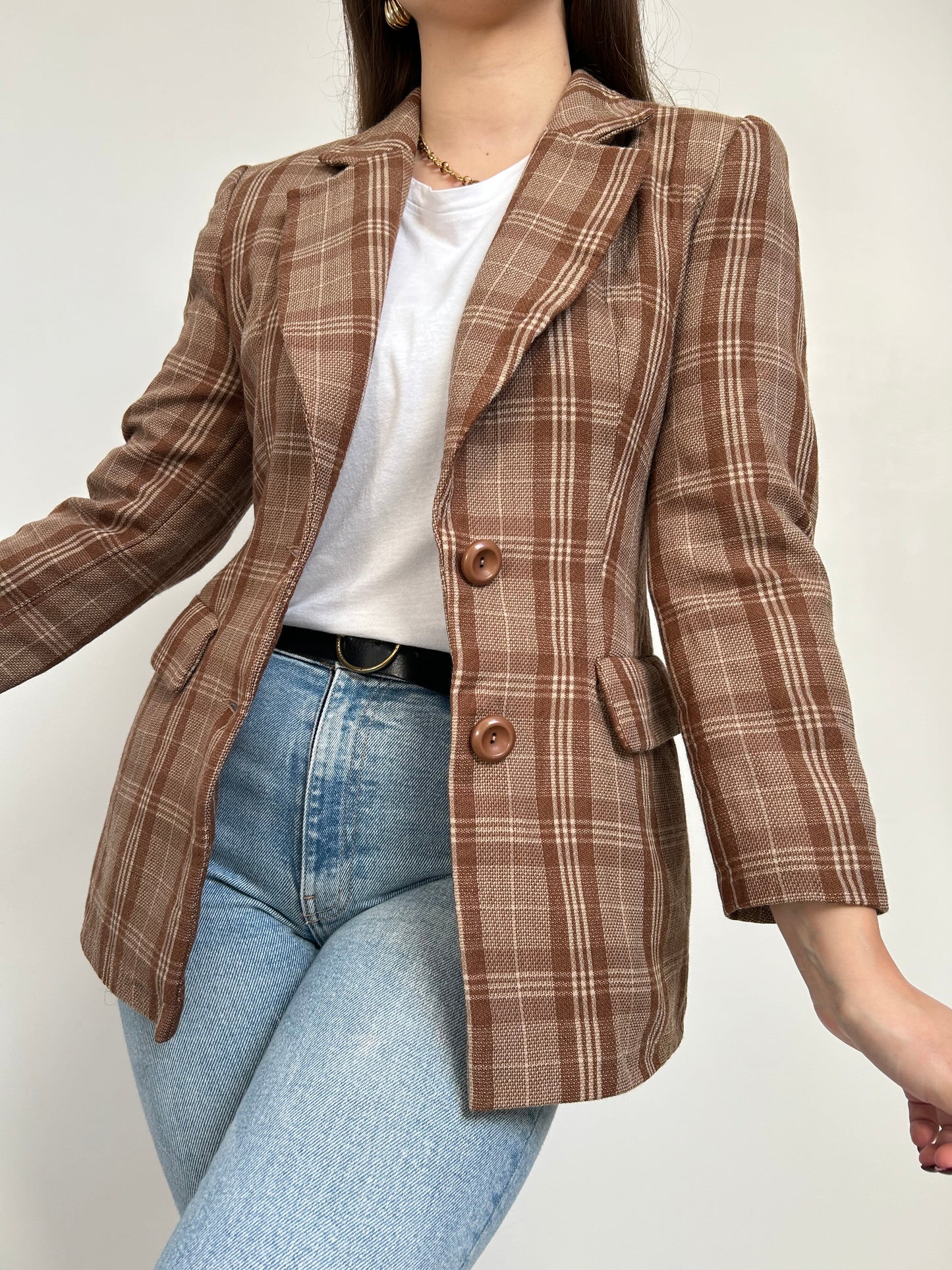 Blazer à carreaux marron et beige 70s Taille 34