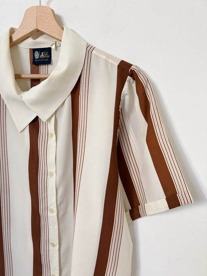 Chemise oversize lignée marron et crème 90s Taille 36/38