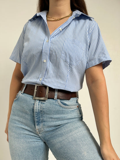 Oversized shirt with sky blue 90s Vichy pattern Size 38/40