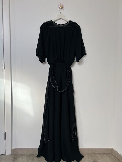 Longue robe noire avec transparence 70s Taille 36